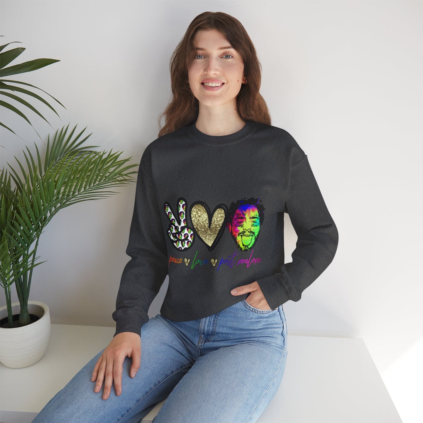 Leopard Peace Sign with Gold Heart crewneck sweatshirt | peace  love