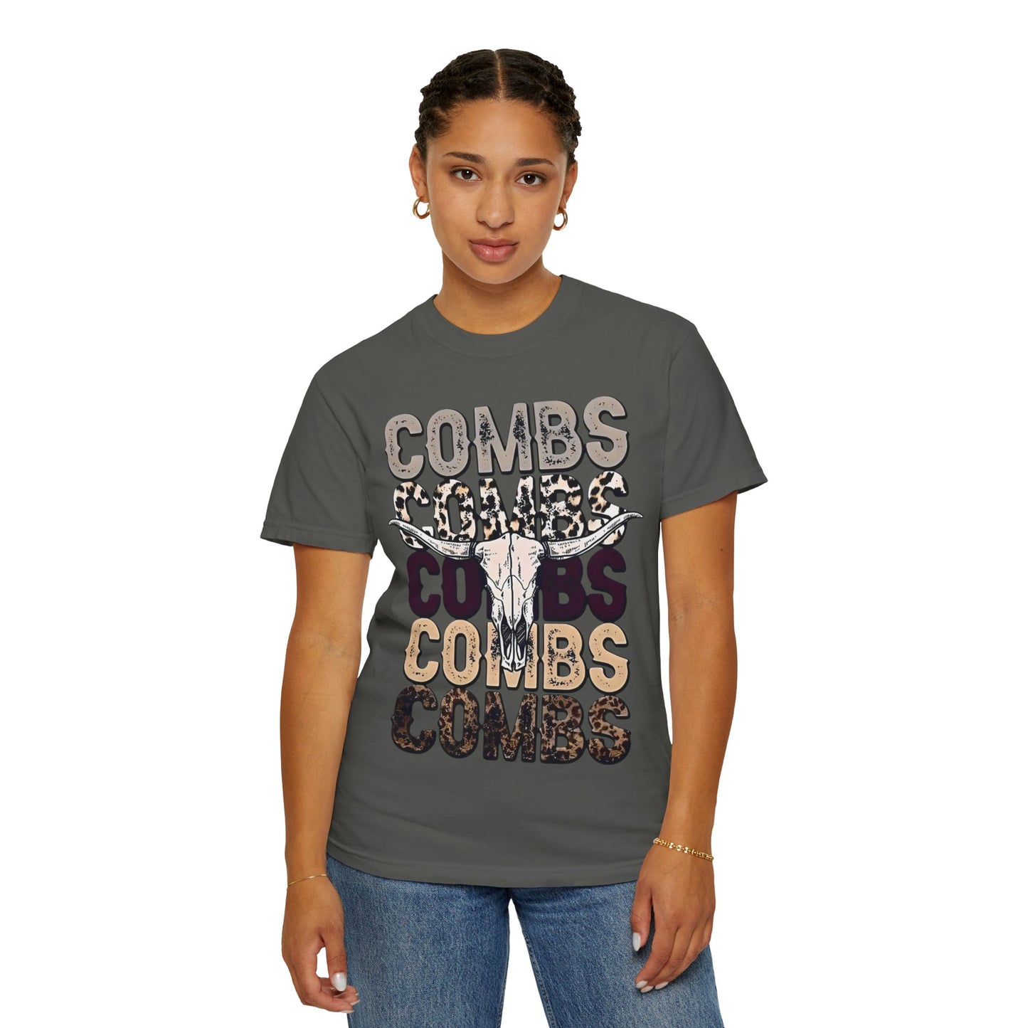 Combs Skull Repeat design T-shirt | Longhorn skull typography tee