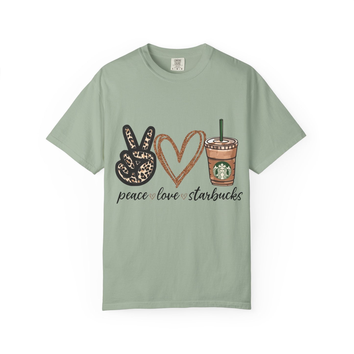 Peace Love Starbucks T-Shirt | Leopard Peace Sign Heart Coffee Cup
