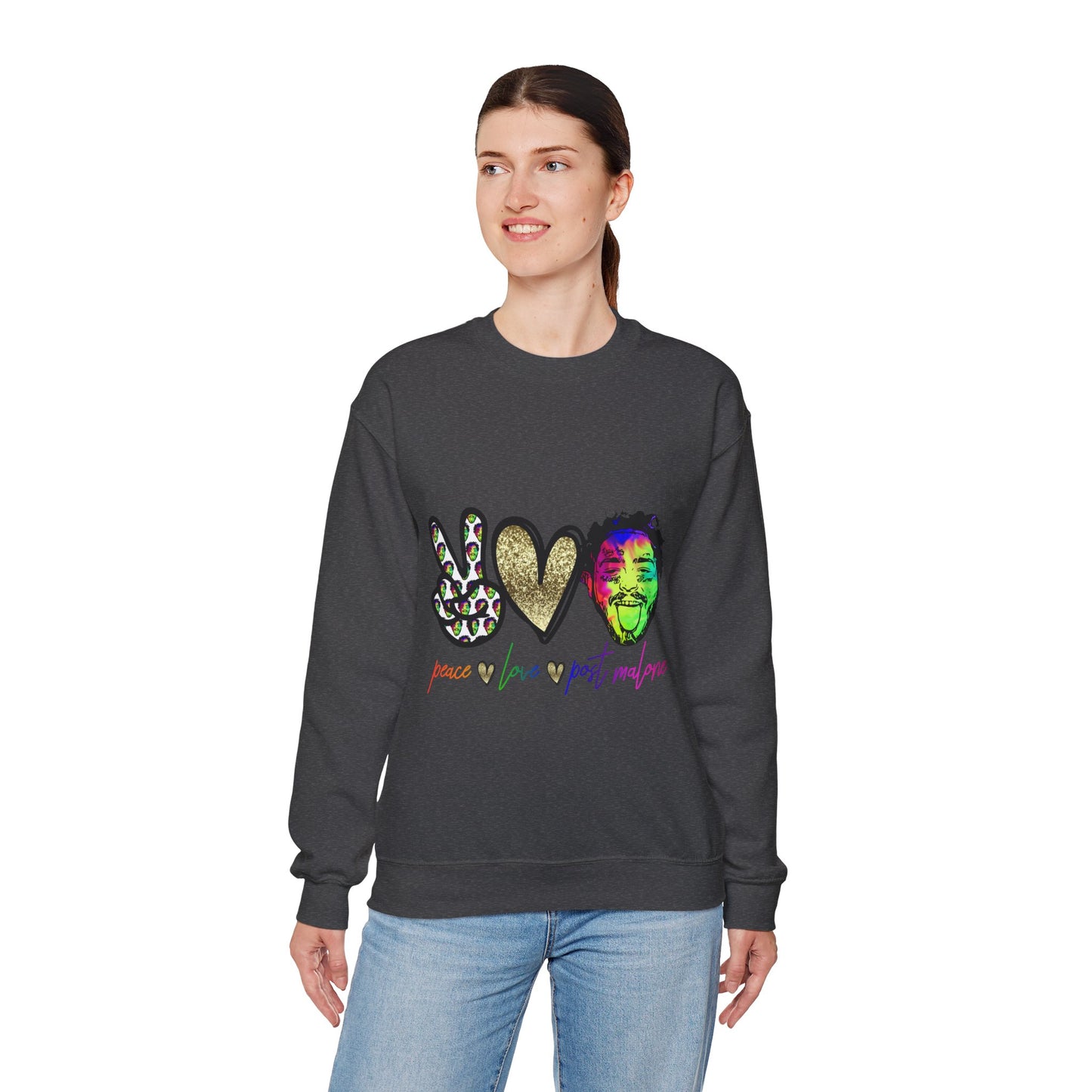 Leopard Peace Sign with Gold Heart crewneck sweatshirt | peace  love