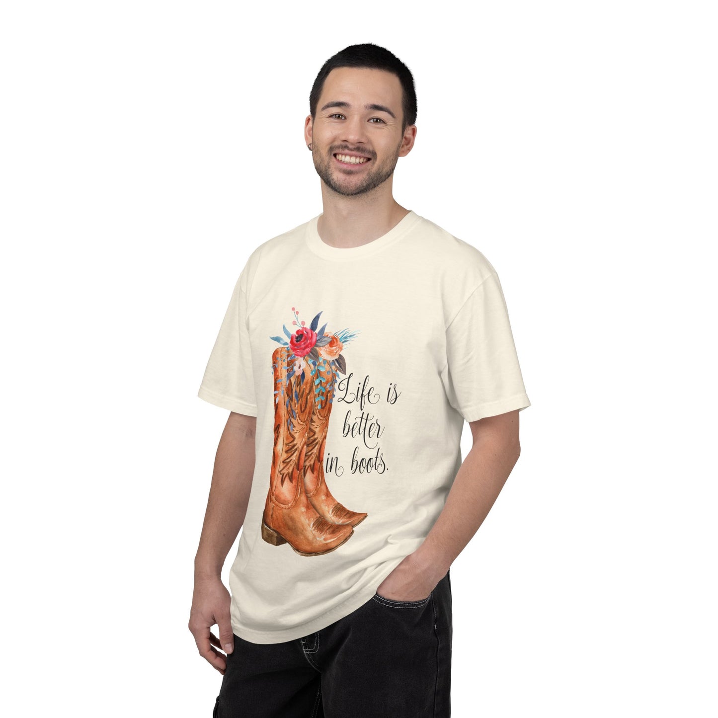 Watercolor Floral Cowboy Boots Life Is Better In Boots T-shirt | Garment-Dyed