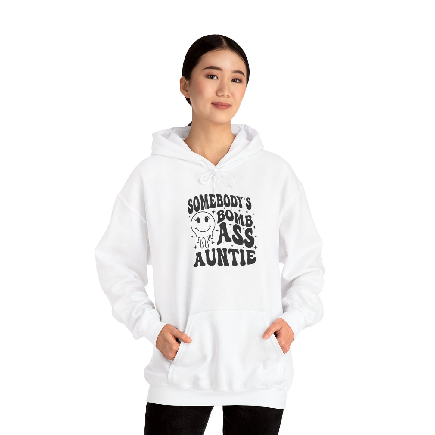 Hoodie — "Somebody's Bomb Ass Auntie" Funny Graphic Hooded Sweatshirt
