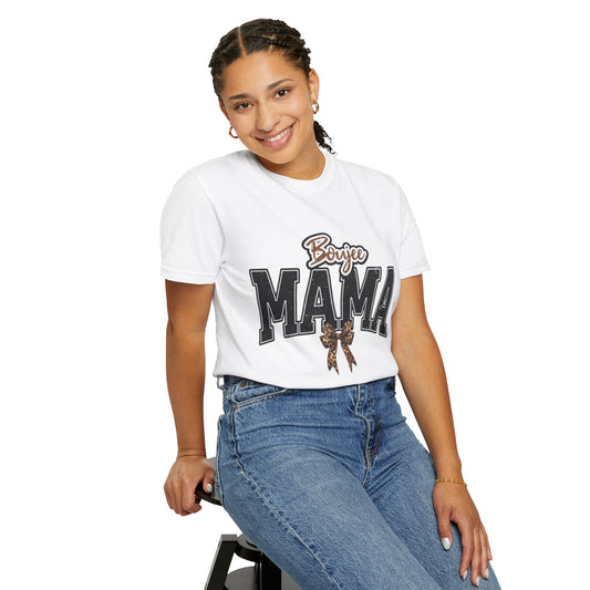 Boujee MAMA varsity letters with leopard bow T-Shirt | Mama shirt