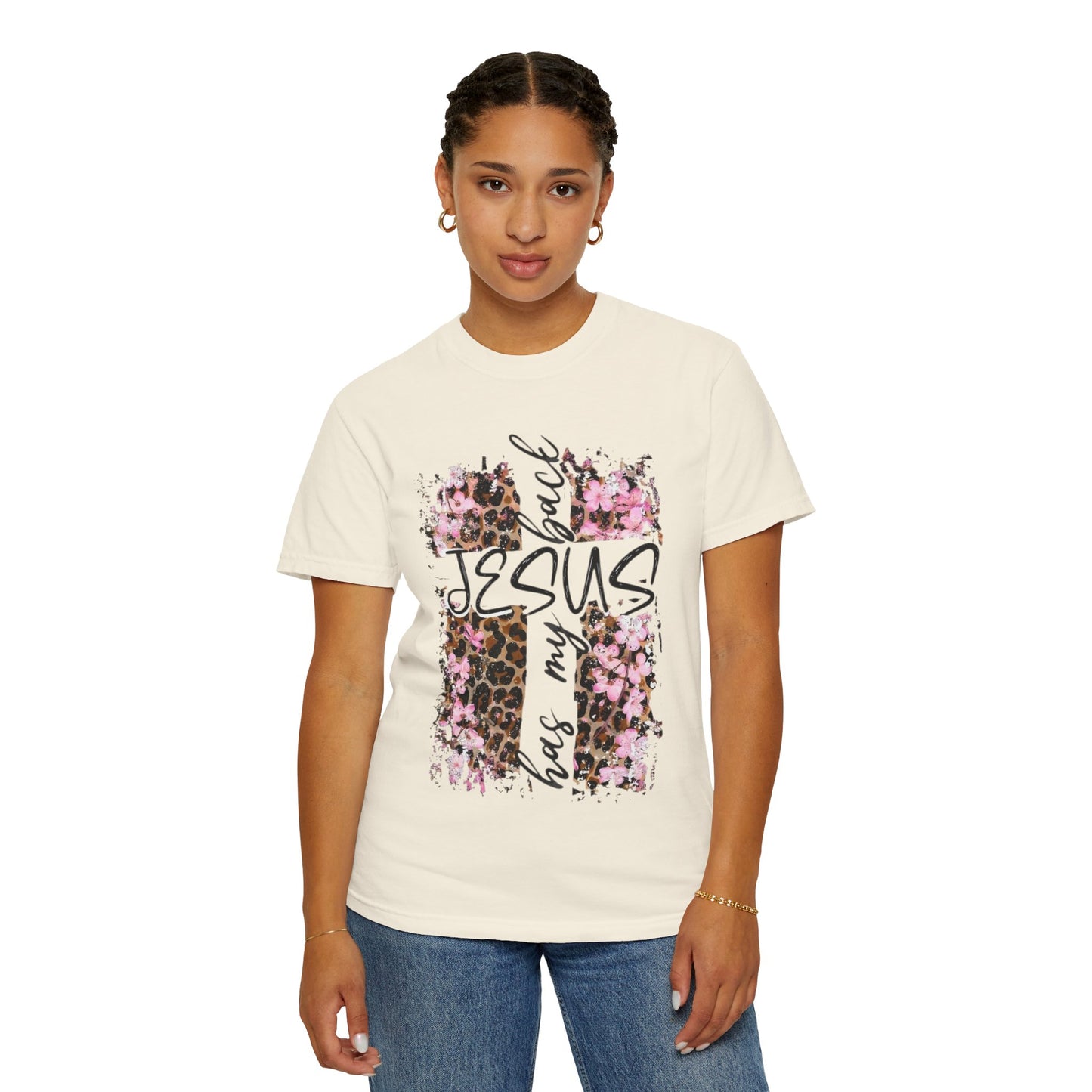 Jesus Has My Back T-Shirt | Leopard Floral Cross Christian Faith Tee