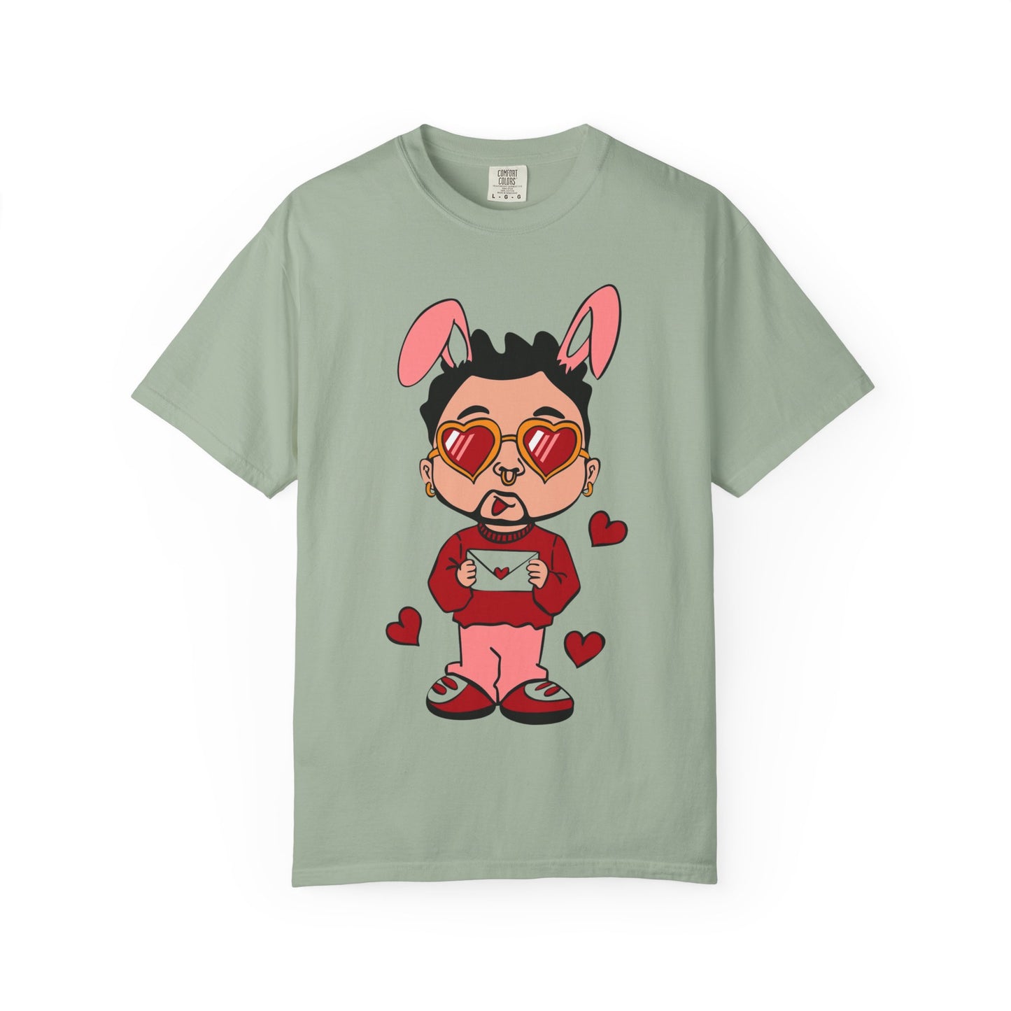 Valentine Bunny Dude T-Shirt — Cute Heart Eyes Love Graphic Tee