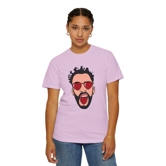 Graphic T-Shirt — Bold Pop Art Face with Heart Sunglasses