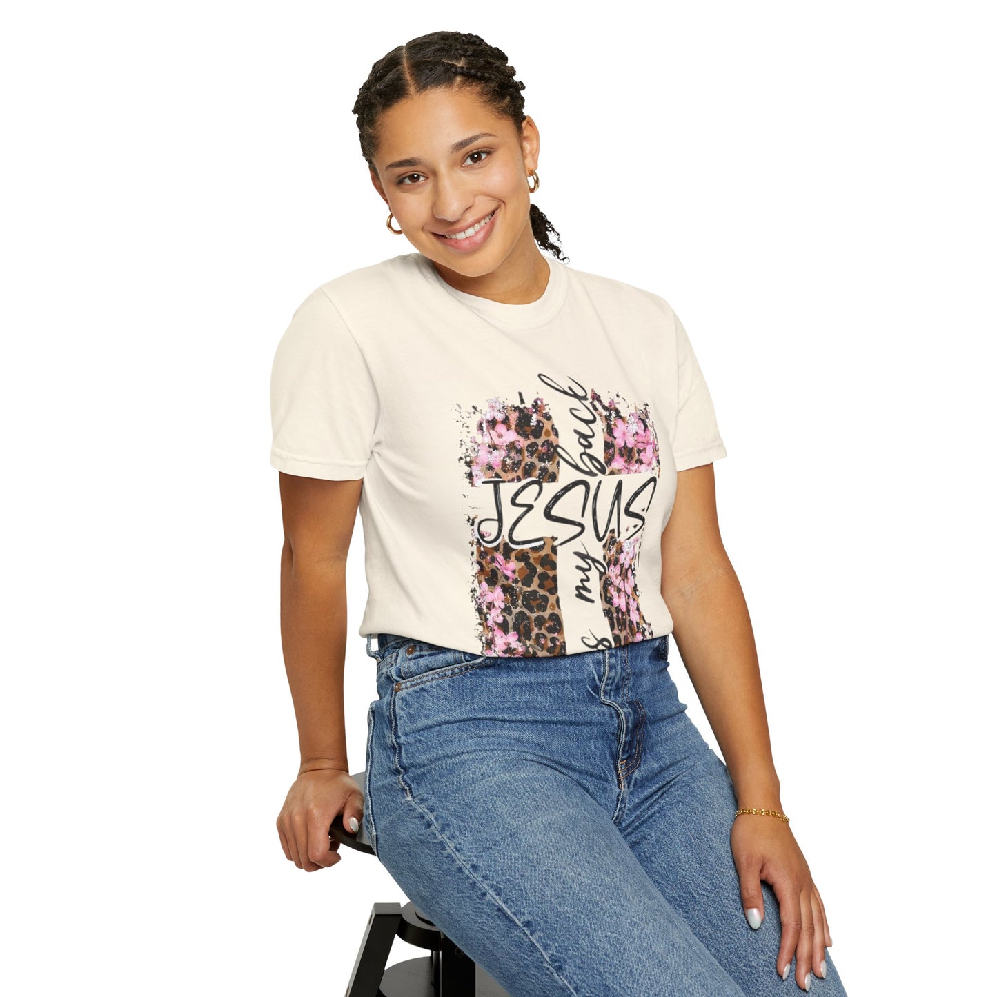 Jesus Has My Back T-Shirt | Leopard Floral Cross Christian Faith Tee
