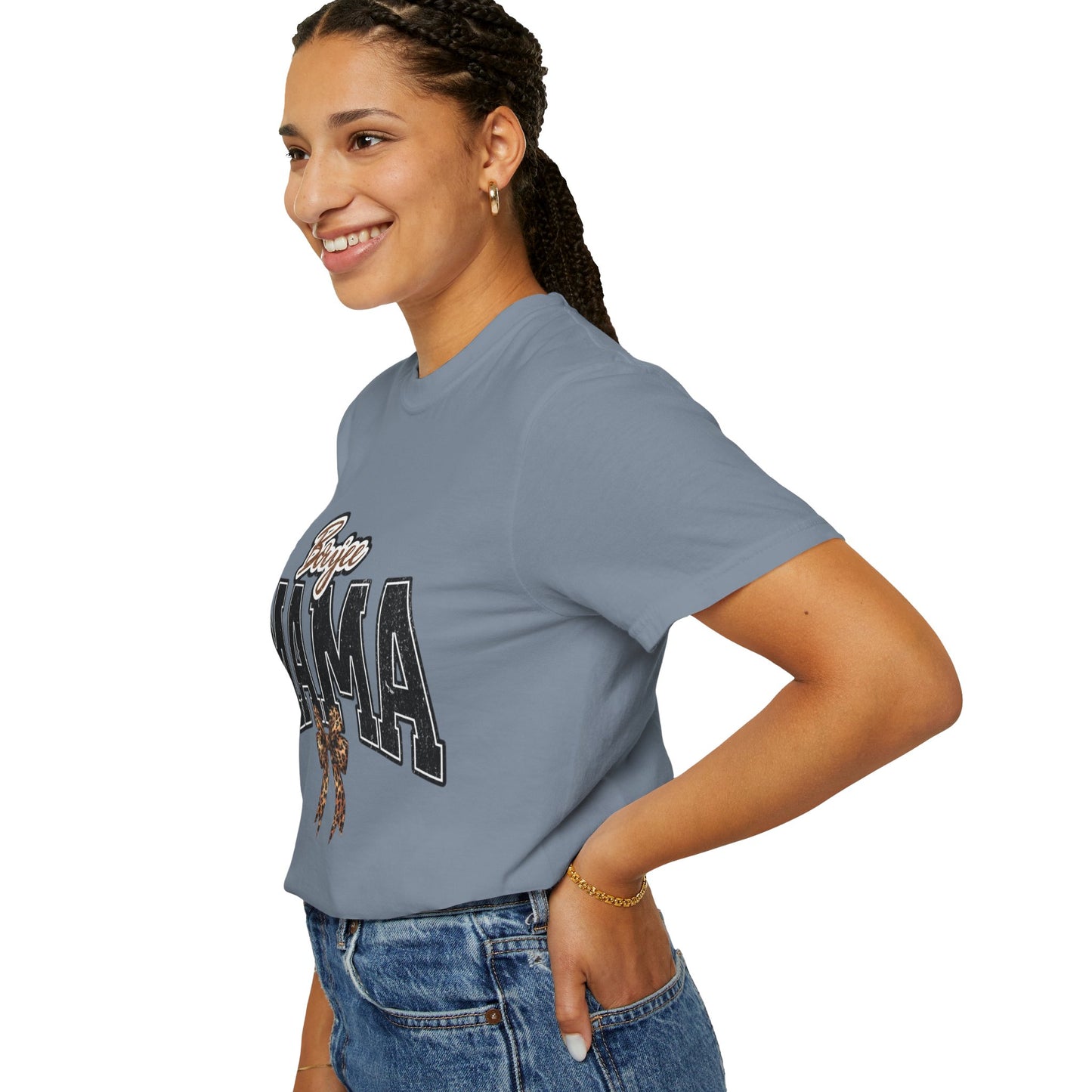 Boujee MAMA varsity letters with leopard bow T-Shirt | Mama shirt