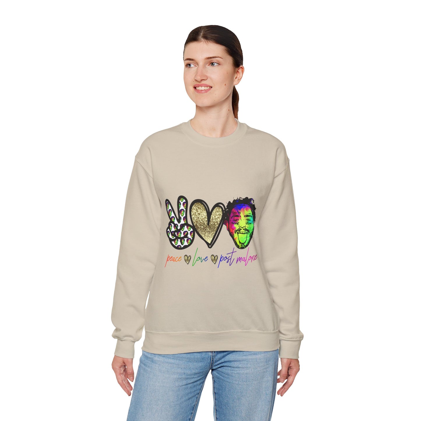 Leopard Peace Sign with Gold Heart crewneck sweatshirt | peace  love