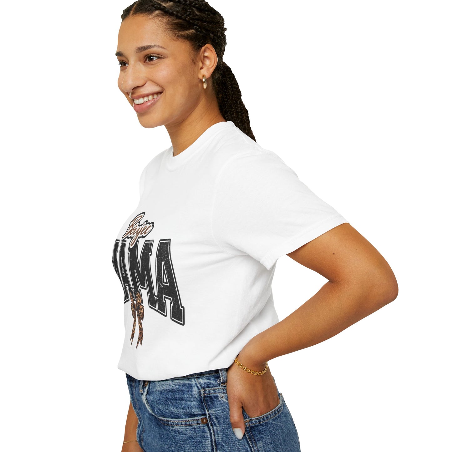 Boujee MAMA varsity letters with leopard bow T-Shirt | Mama shirt