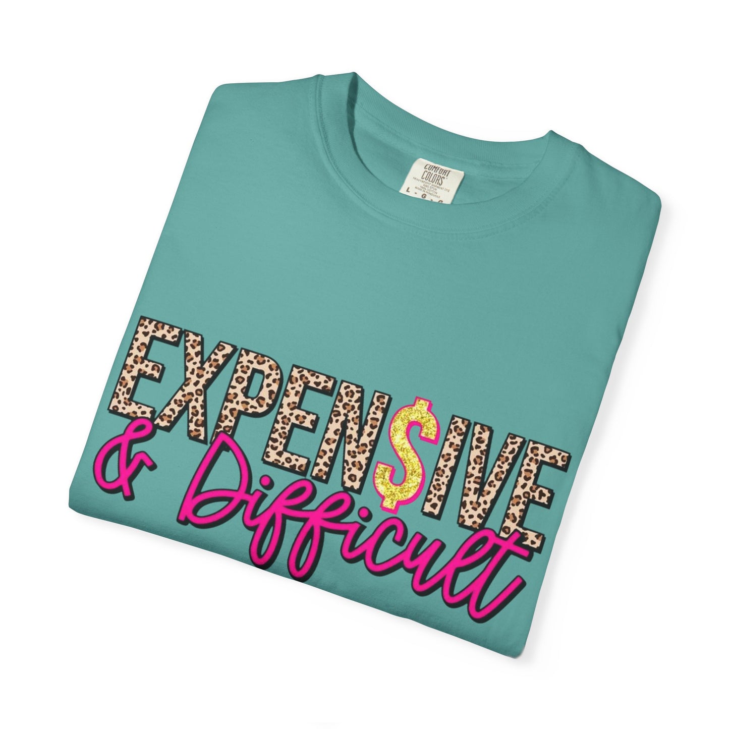 Expensive & Difficult T-shirt | Leopard Print, Dollar Sign, Pink Script