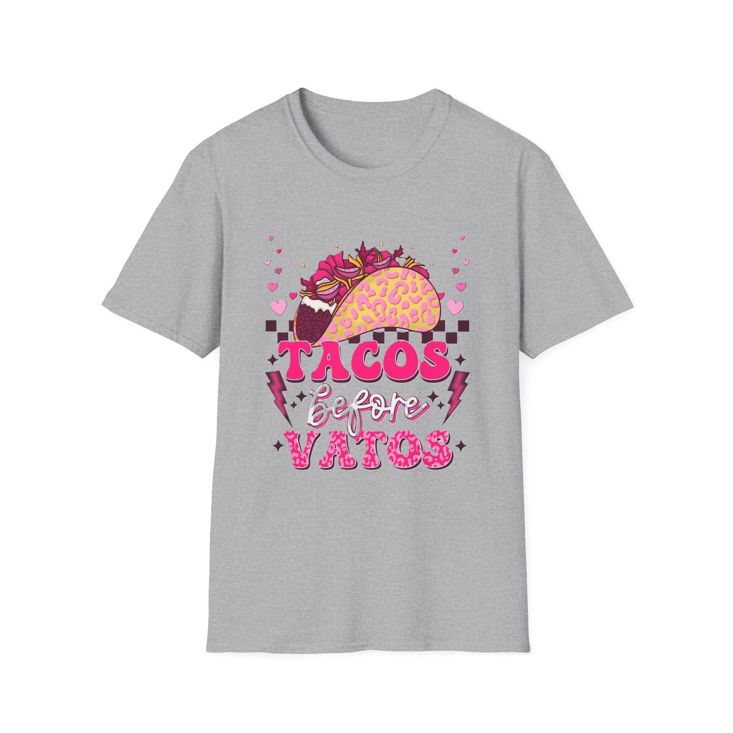 T-Shirt — "Tacos Before Vatos" Cute Pink Taco Graphic Tee