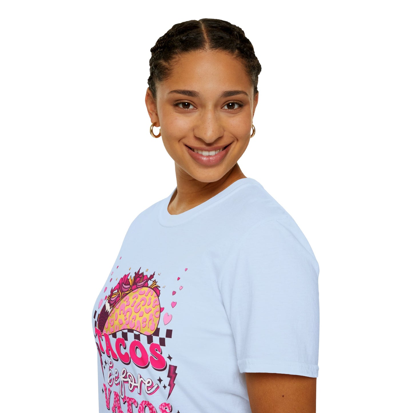 T-Shirt — "Tacos Before Vatos" Cute Pink Taco Graphic Tee