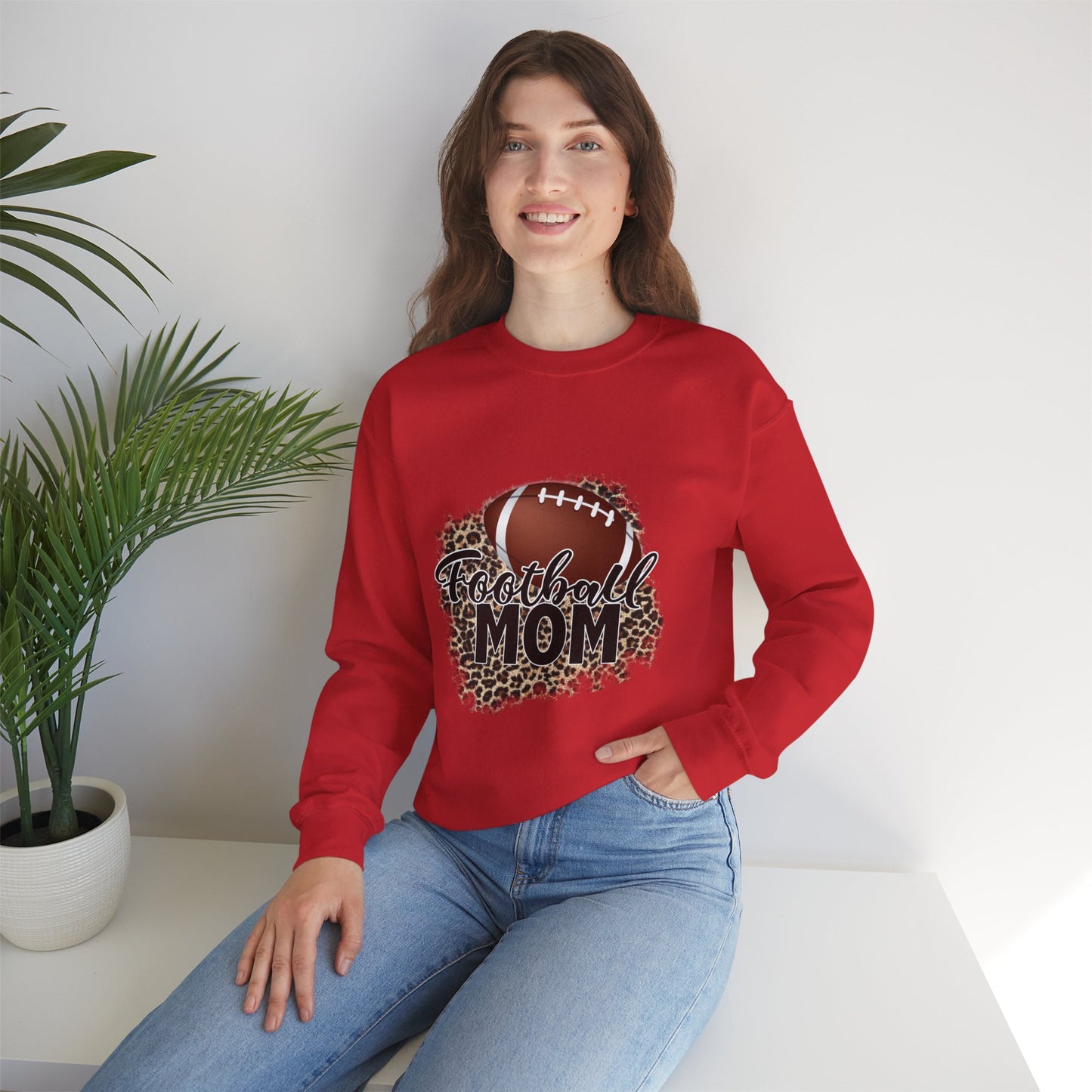 Football Mom Leopard Print Crewneck Sweatshirt