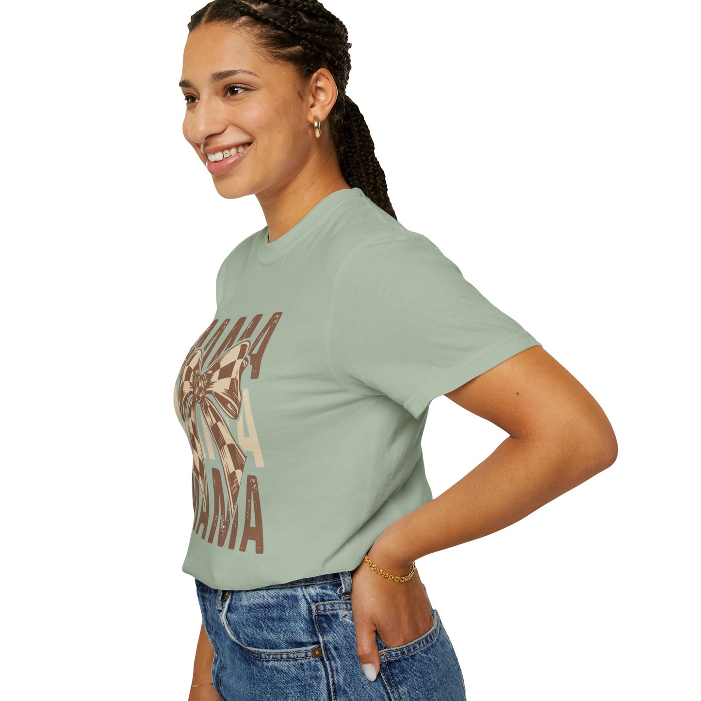 Mama Graphic T-Shirt — Plaid Bow Mom Tee (Mama Print)