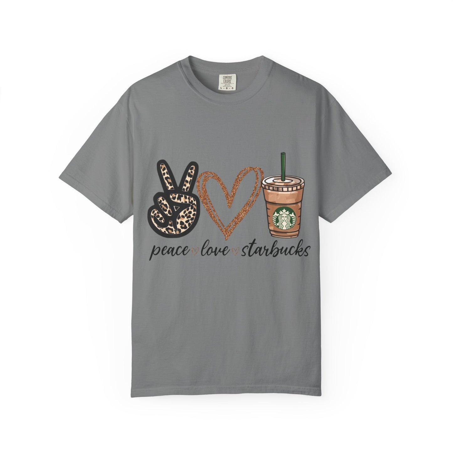 Peace Love Starbucks T-Shirt | Leopard Peace Sign Heart Coffee Cup