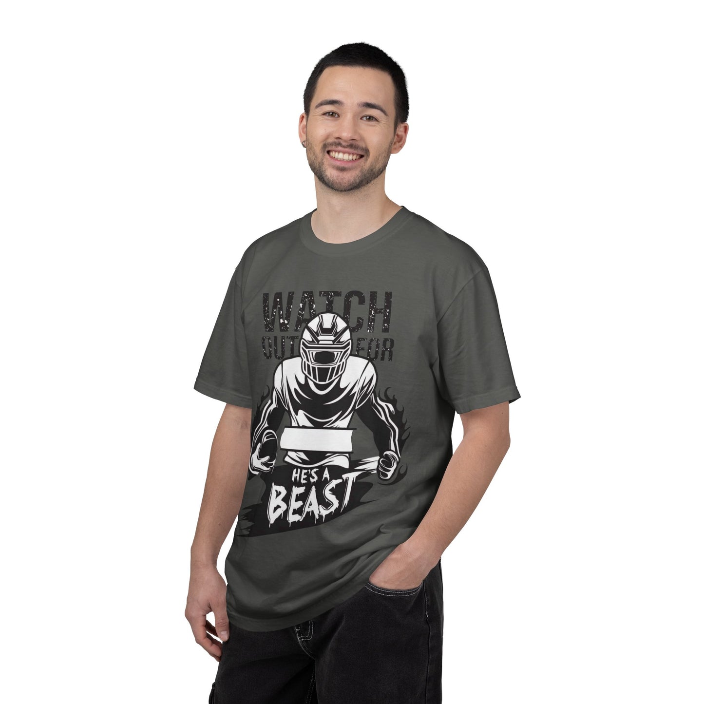 Watch Out For He's A Beast Football Player T-Shirt | Sports Helmet Grunge