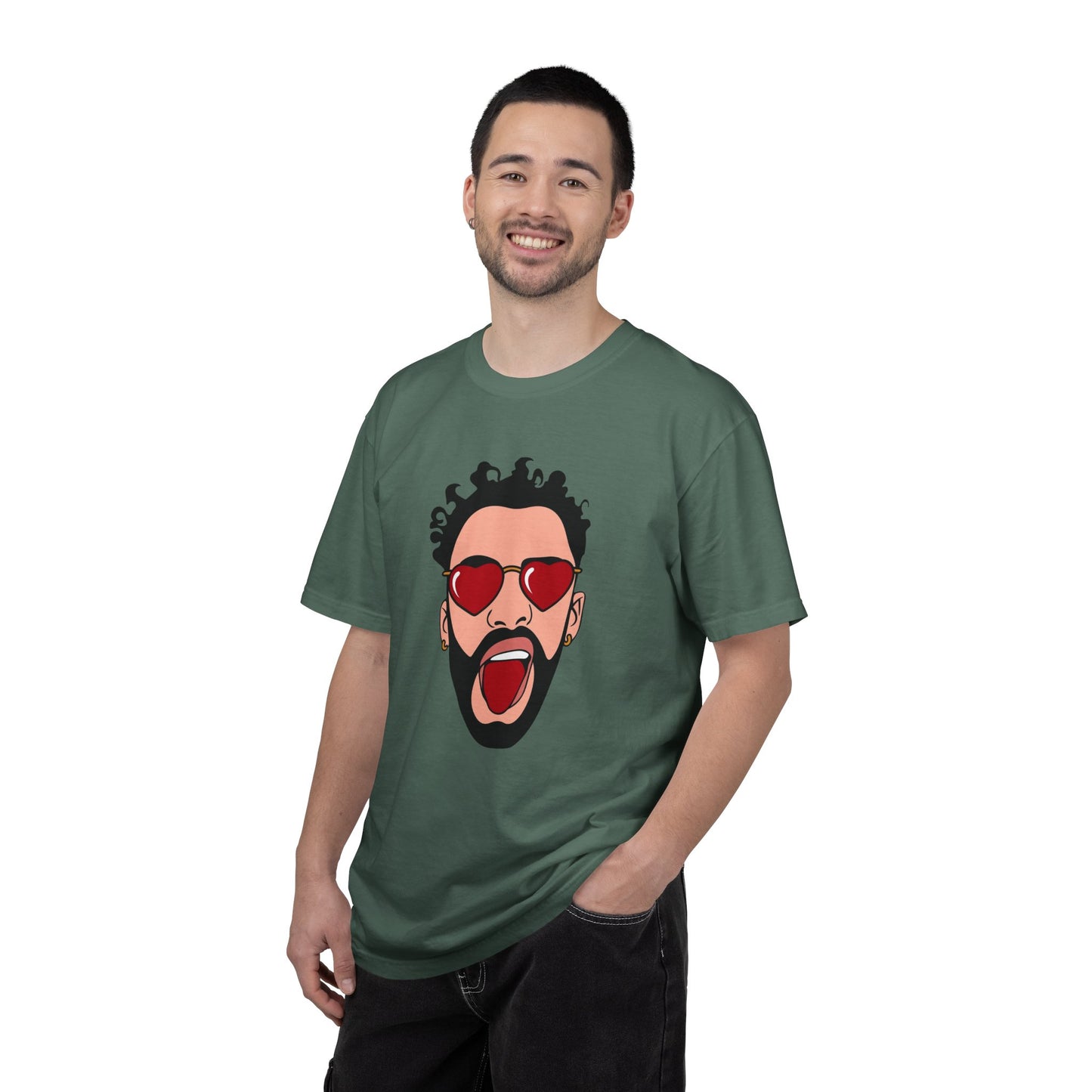 Graphic T-Shirt — Bold Pop Art Face with Heart Sunglasses