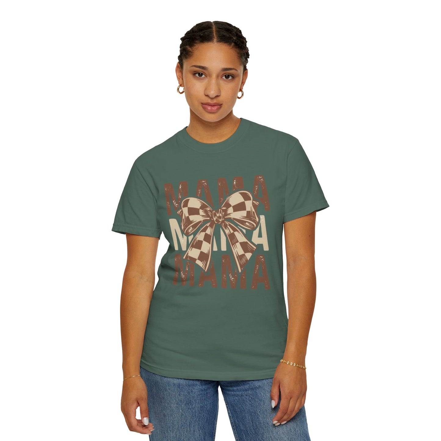 Mama Graphic T-Shirt — Plaid Bow Mom Tee (Mama Print)