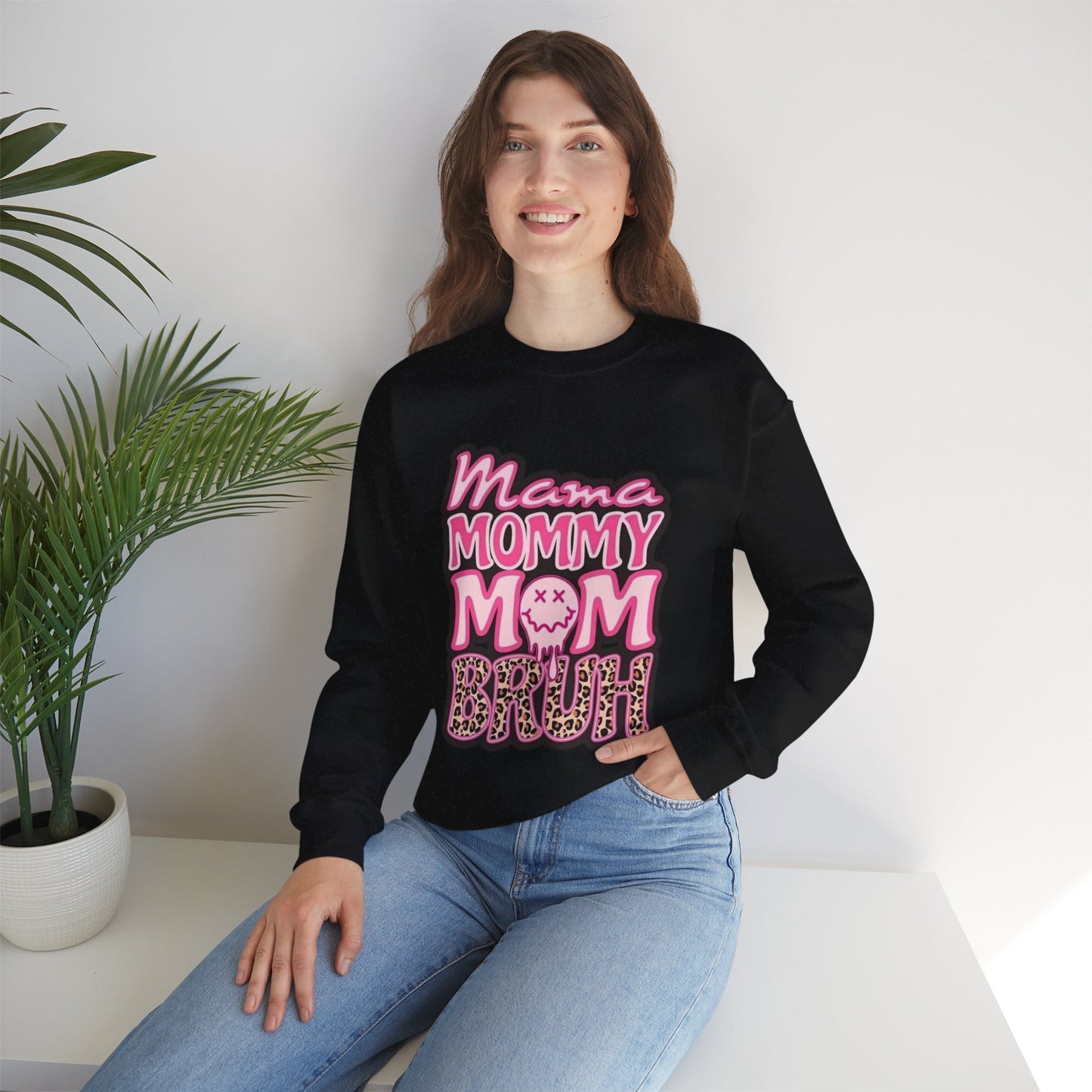 Mama Mommy Mom Bruh sweatshirt | Pink leopard text crewneck