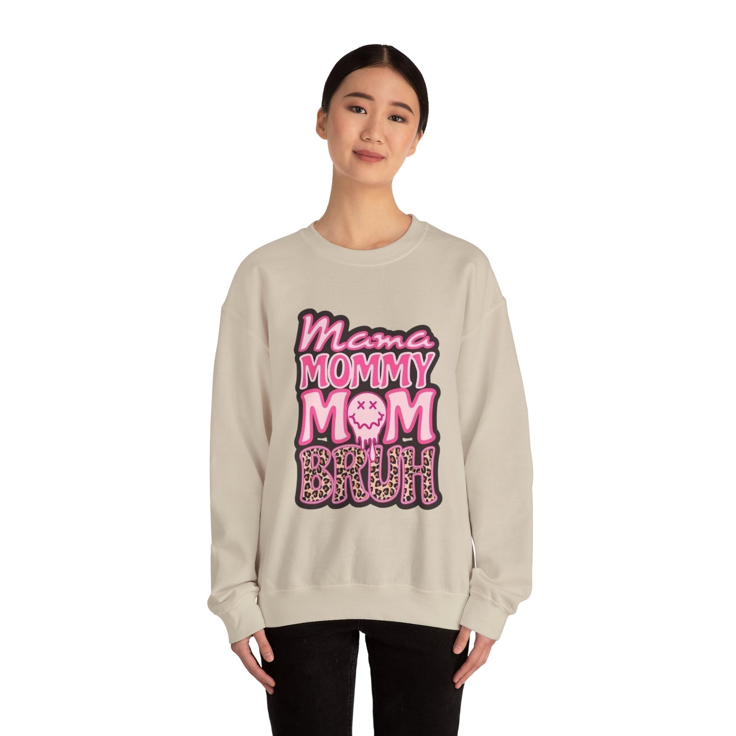 Mama Mommy Mom Bruh sweatshirt | Pink leopard text crewneck