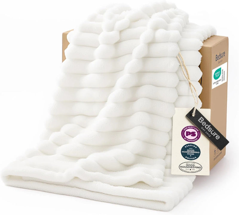 Bedsure White Fleece Throw Blanket