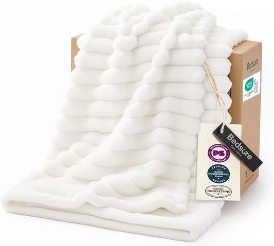 Bedsure White Fleece Throw Blanket