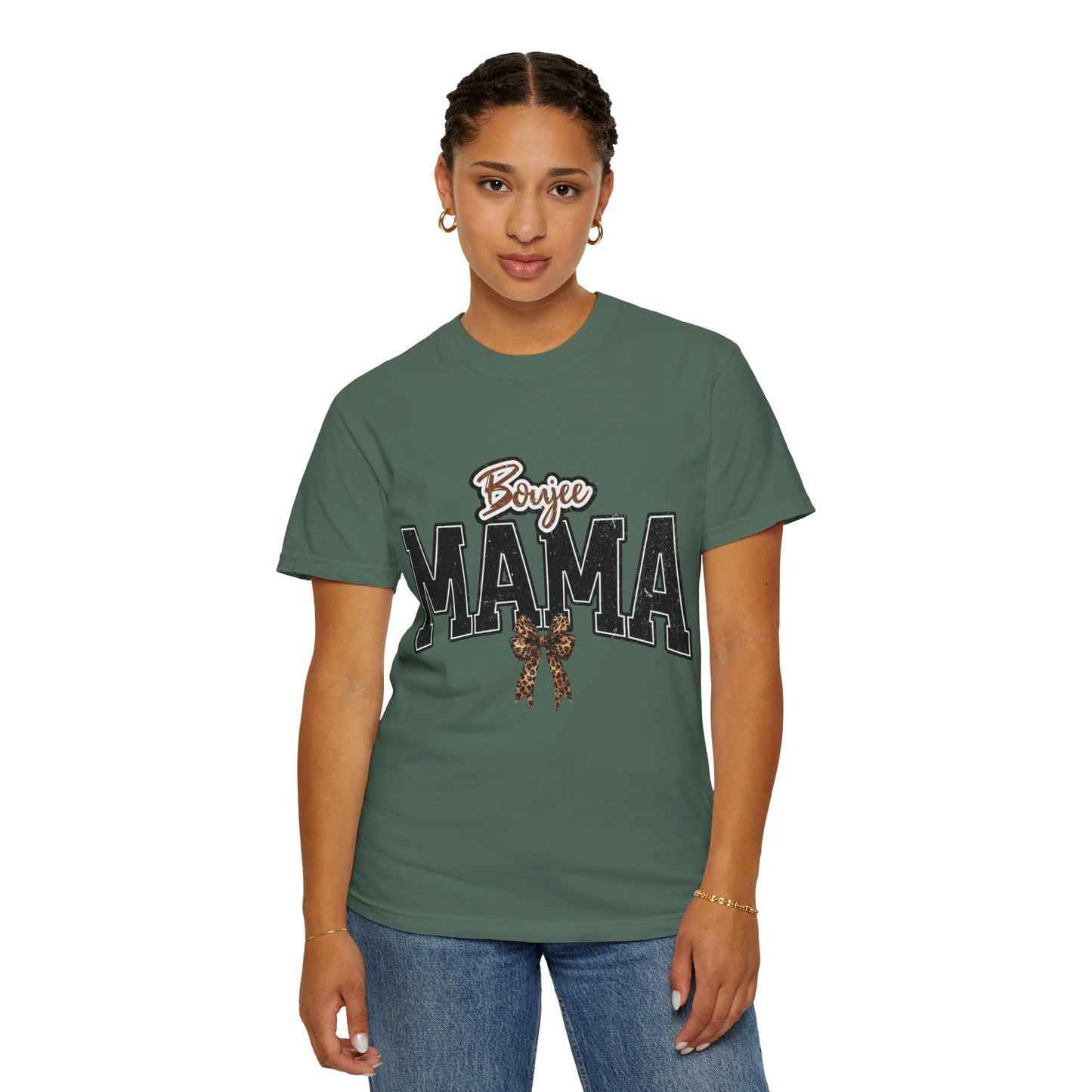 Boujee MAMA varsity letters with leopard bow T-Shirt | Mama shirt