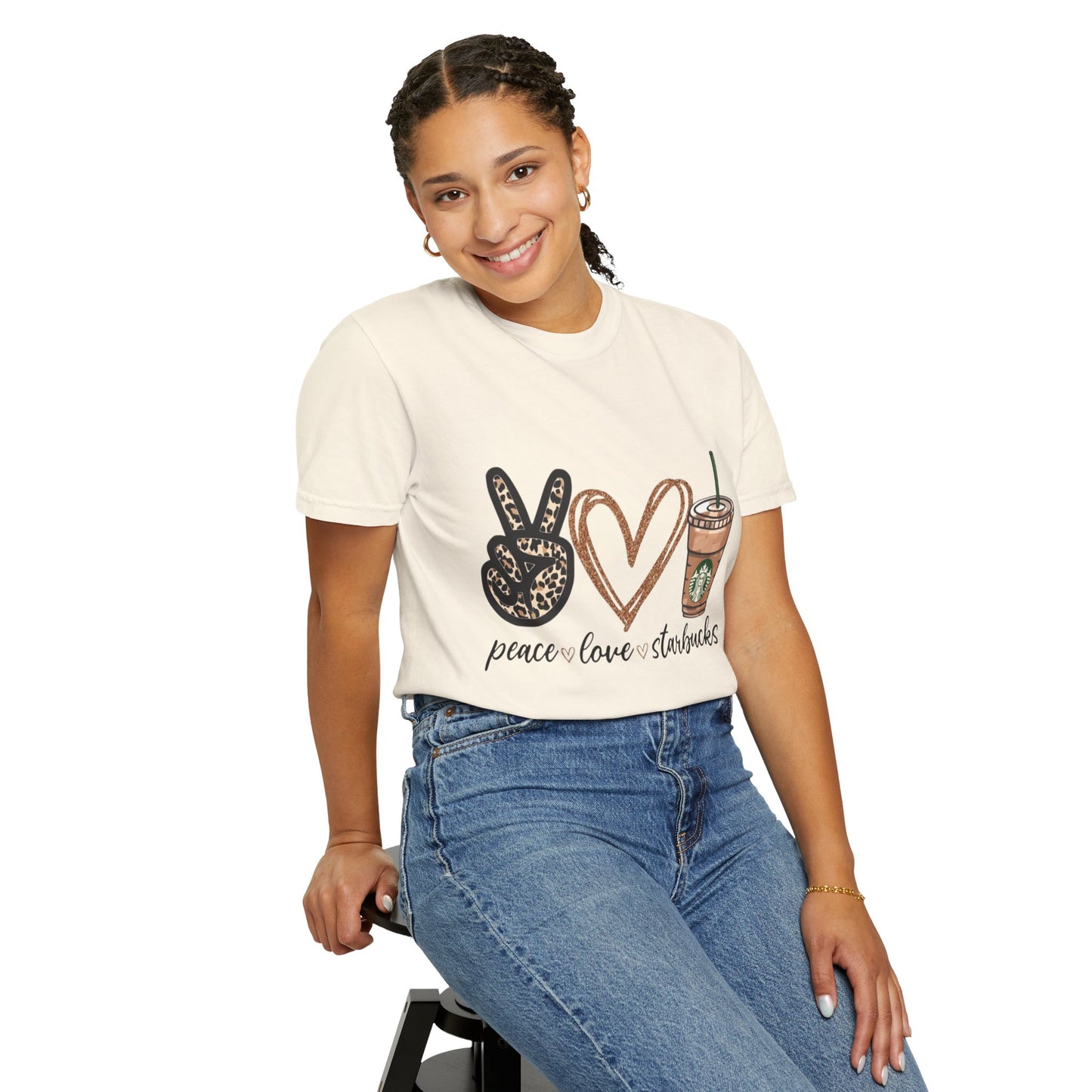 Peace Love Starbucks T-Shirt | Leopard Peace Sign Heart Coffee Cup