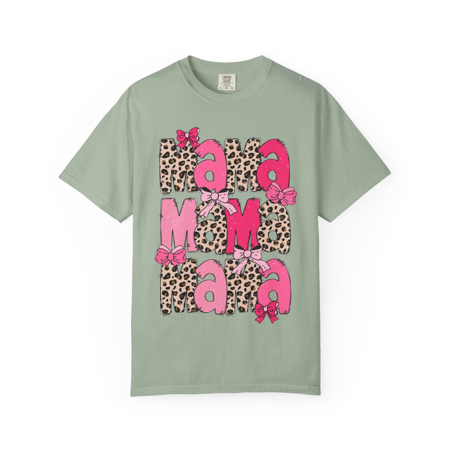 Mama Leopard Print Pink Bow T-Shirt