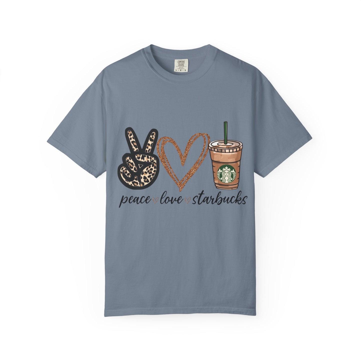 Peace Love Starbucks T-Shirt | Leopard Peace Sign Heart Coffee Cup