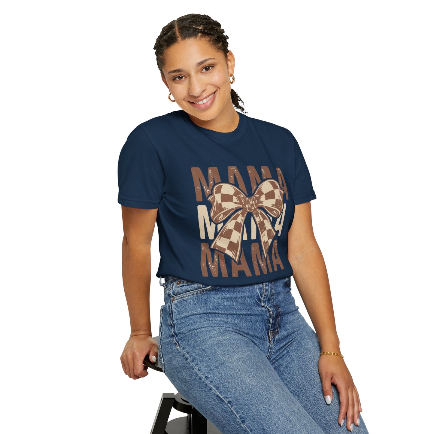 Mama Graphic T-Shirt — Plaid Bow Mom Tee (Mama Print)