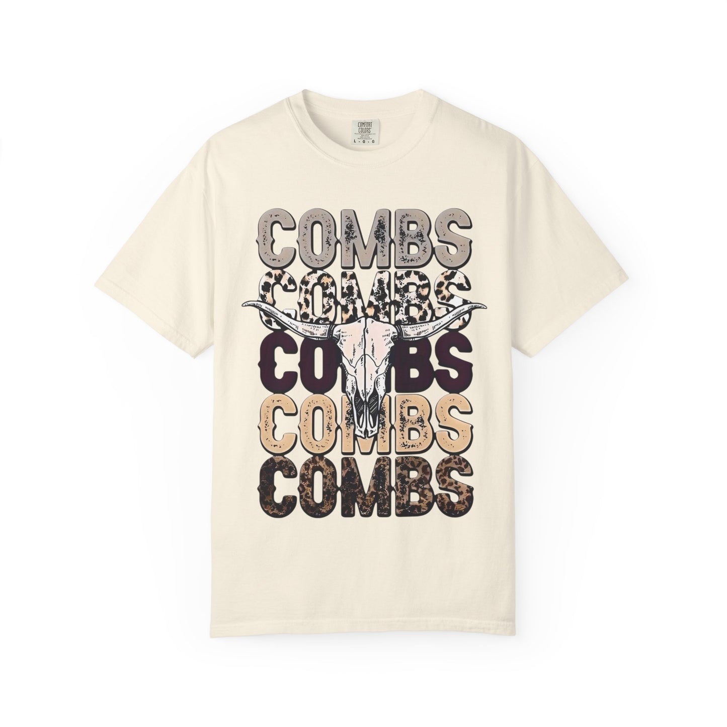 Combs Skull Repeat design T-shirt | Longhorn skull typography tee