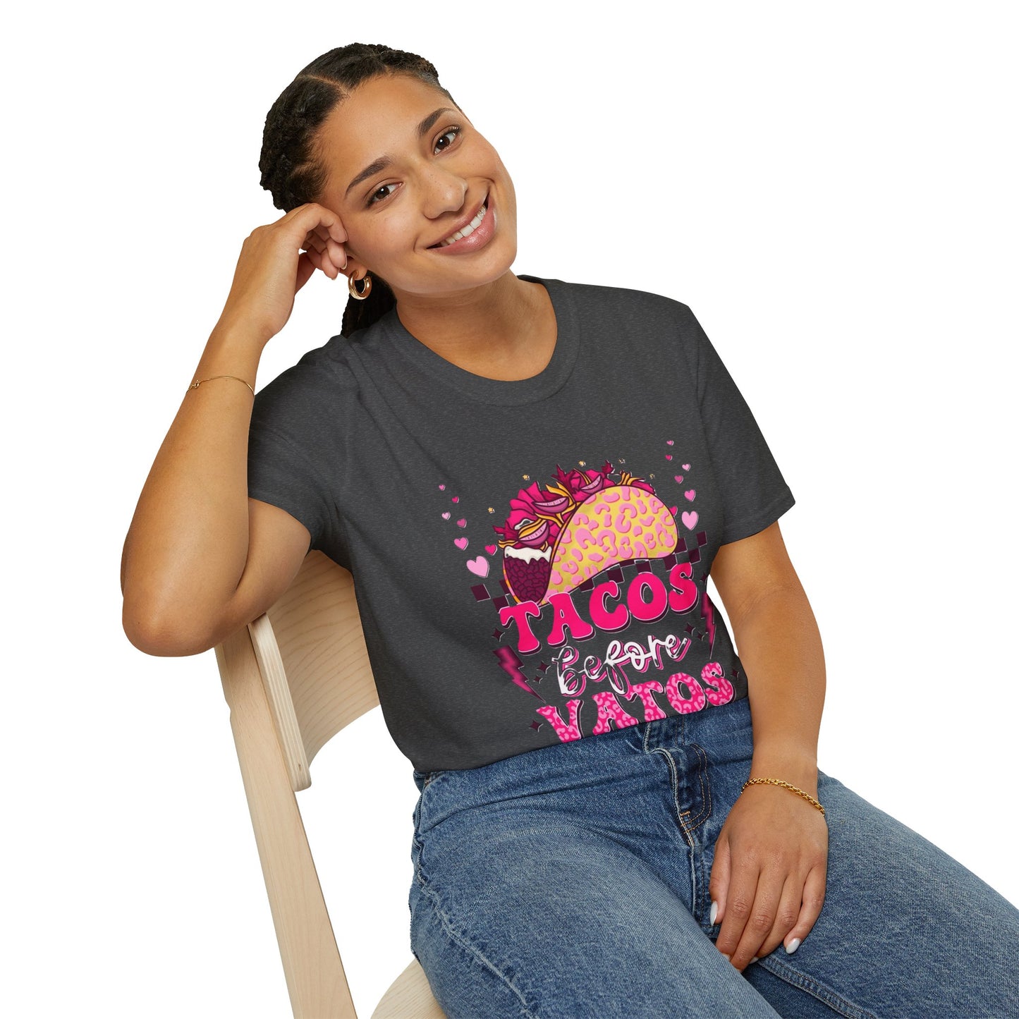 T-Shirt — "Tacos Before Vatos" Cute Pink Taco Graphic Tee