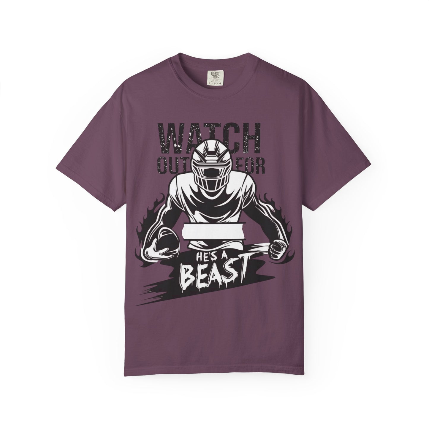 Watch Out For He's A Beast Football Player T-Shirt | Sports Helmet Grunge