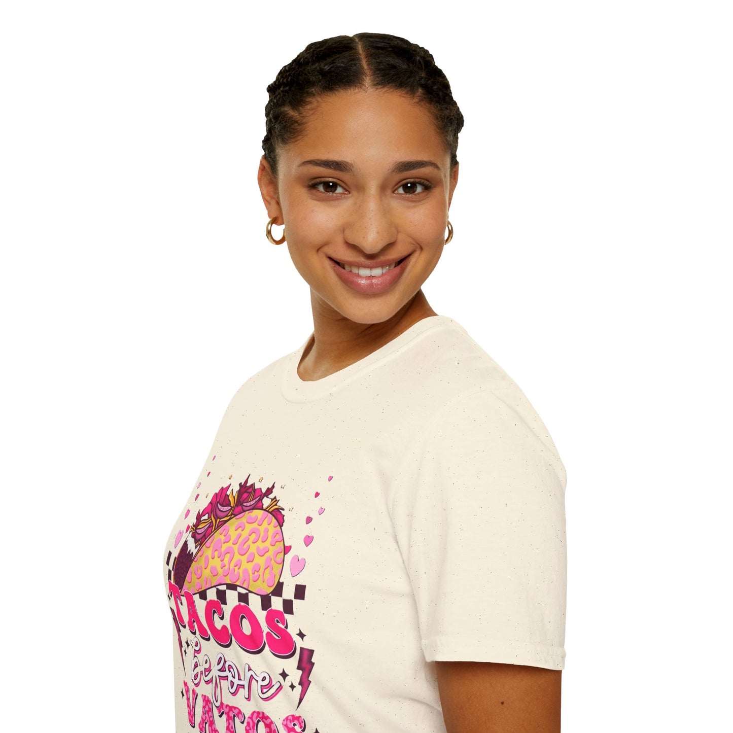 T-Shirt — "Tacos Before Vatos" Cute Pink Taco Graphic Tee