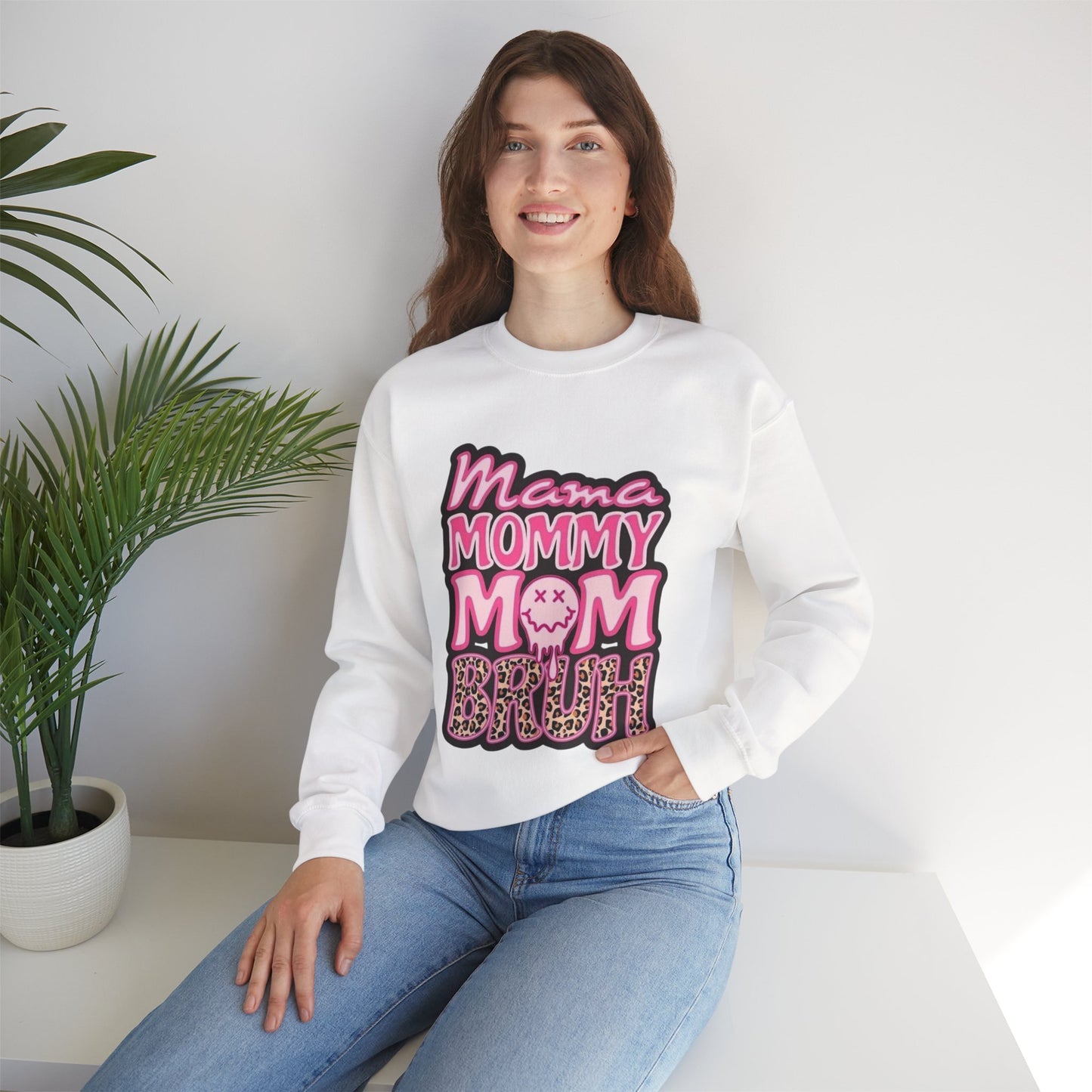 Mama Mommy Mom Bruh sweatshirt | Pink leopard text crewneck