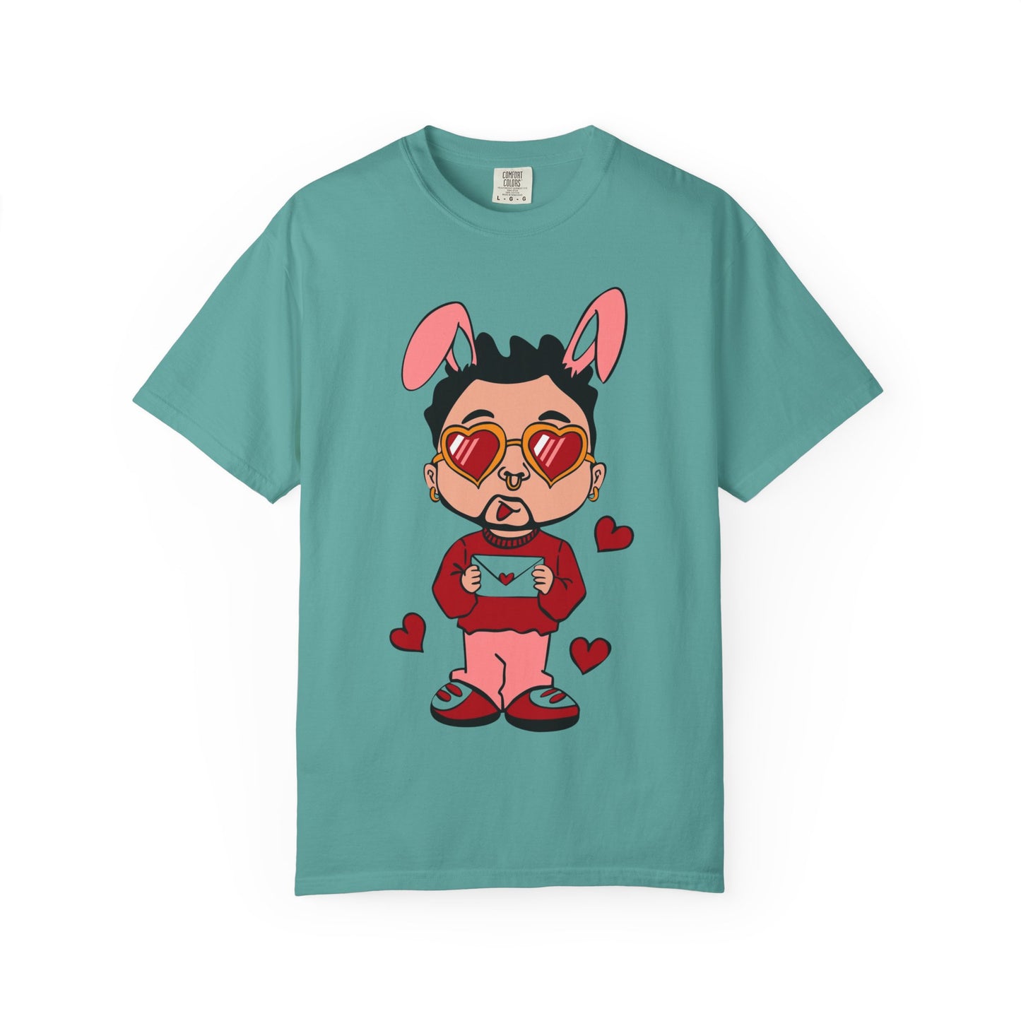 Valentine Bunny Dude T-Shirt — Cute Heart Eyes Love Graphic Tee