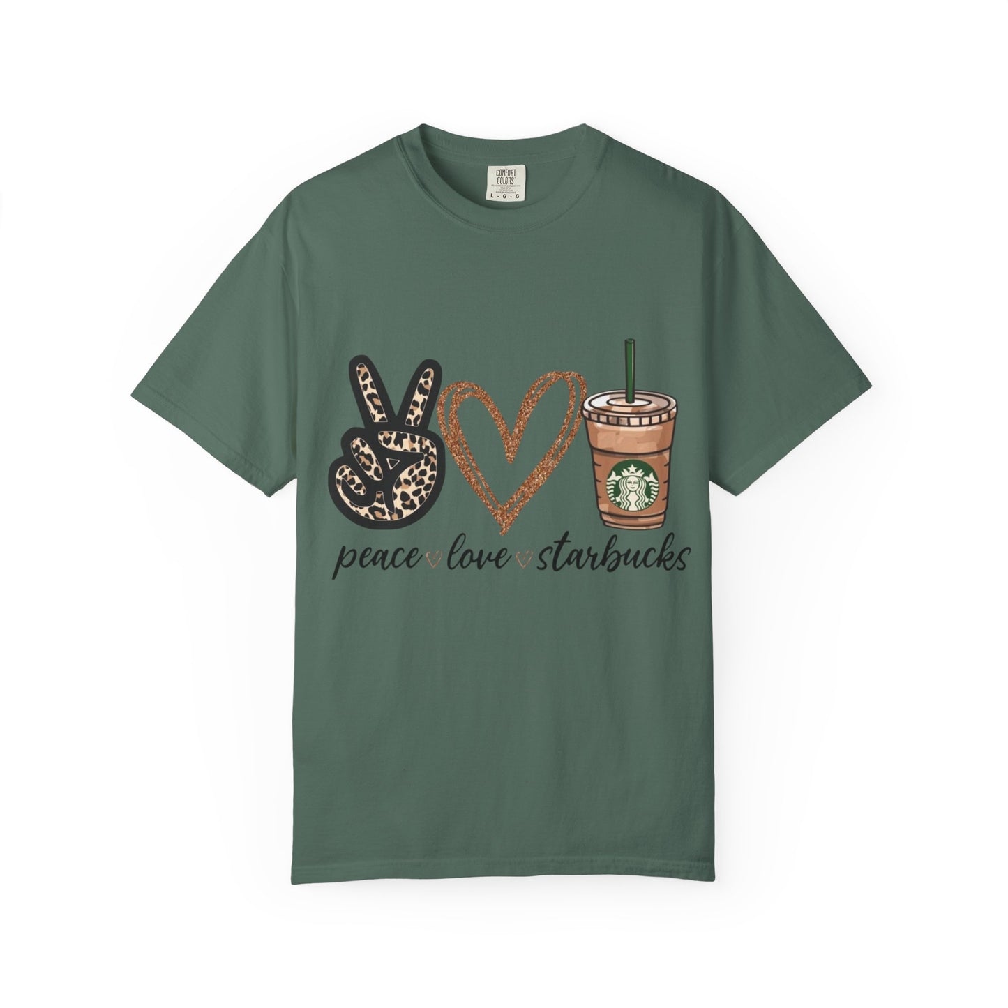 Peace Love Starbucks T-Shirt | Leopard Peace Sign Heart Coffee Cup