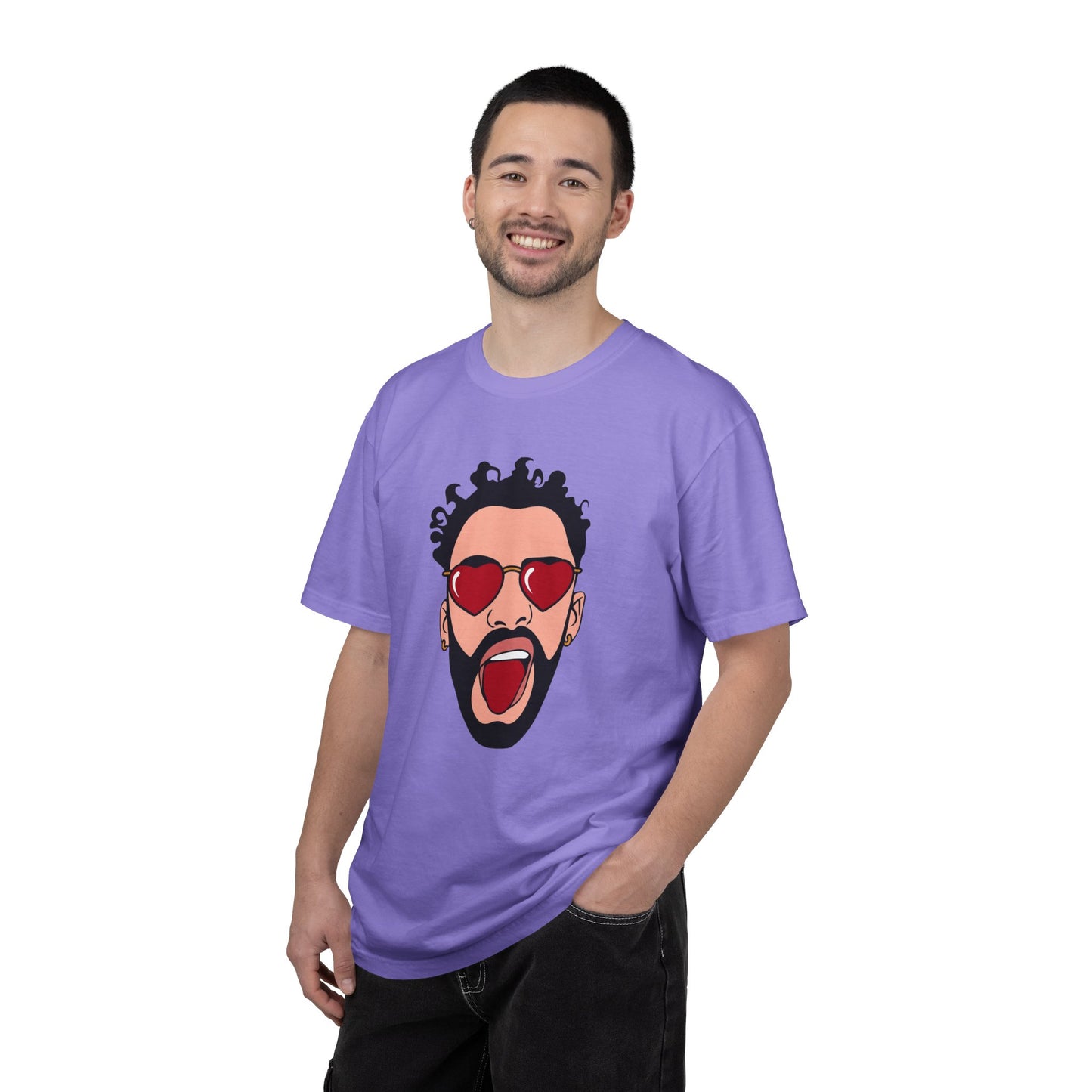 Graphic T-Shirt — Bold Pop Art Face with Heart Sunglasses