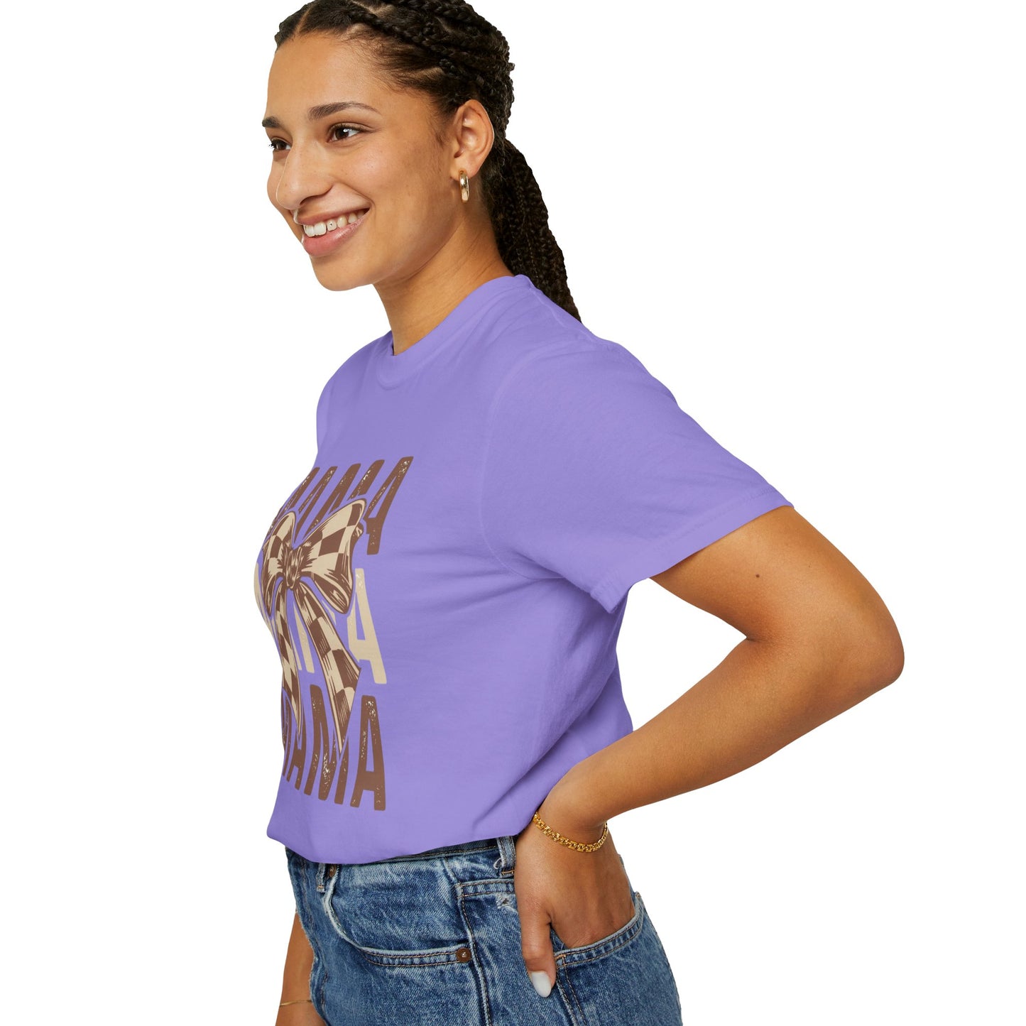 Mama Graphic T-Shirt — Plaid Bow Mom Tee (Mama Print)