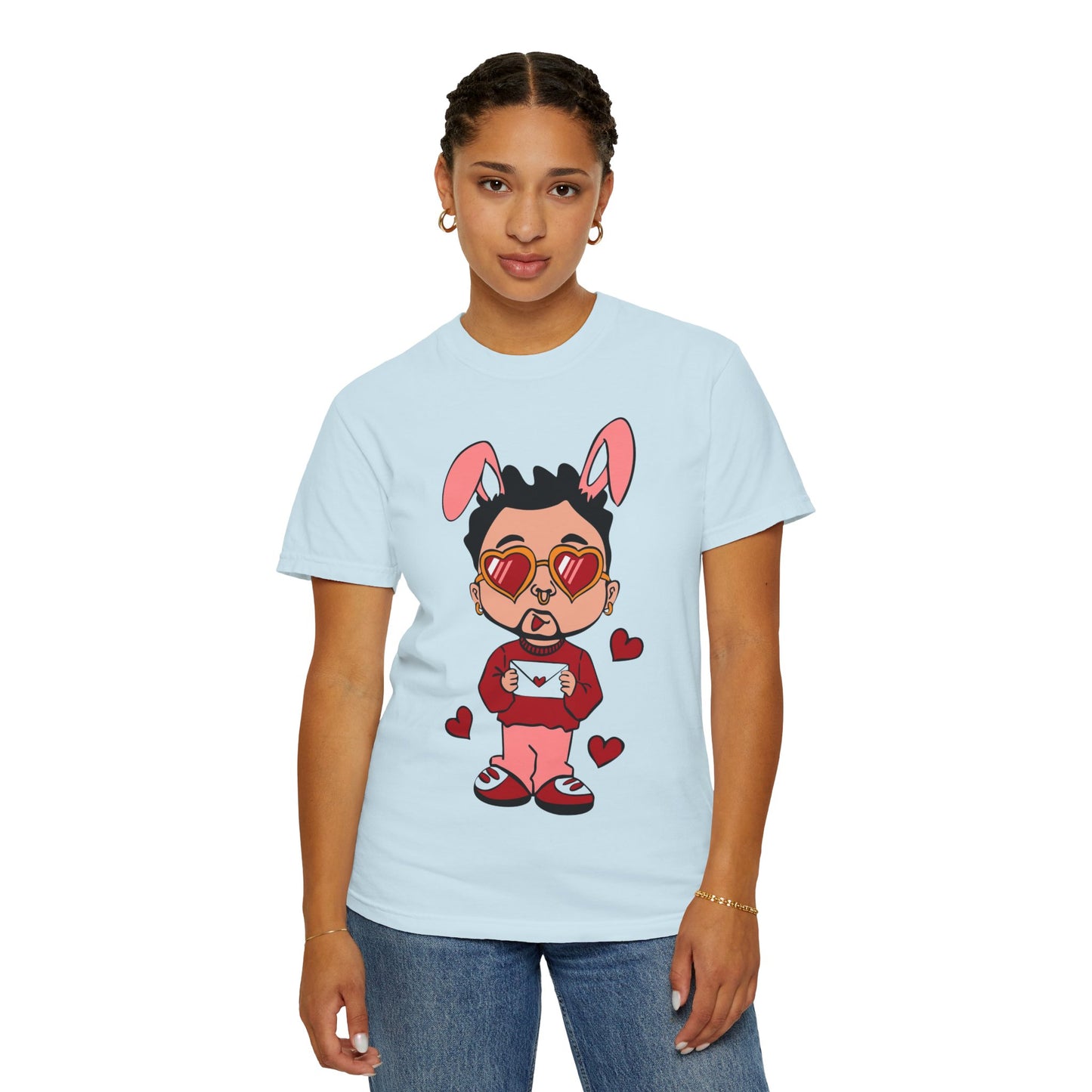 Valentine Bunny Dude T-Shirt — Cute Heart Eyes Love Graphic Tee