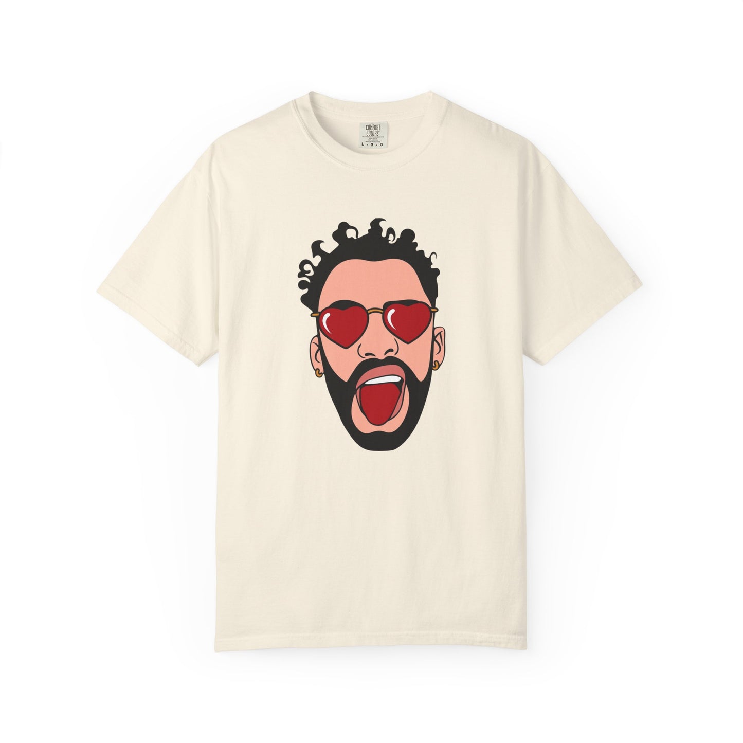 Graphic T-Shirt — Bold Pop Art Face with Heart Sunglasses