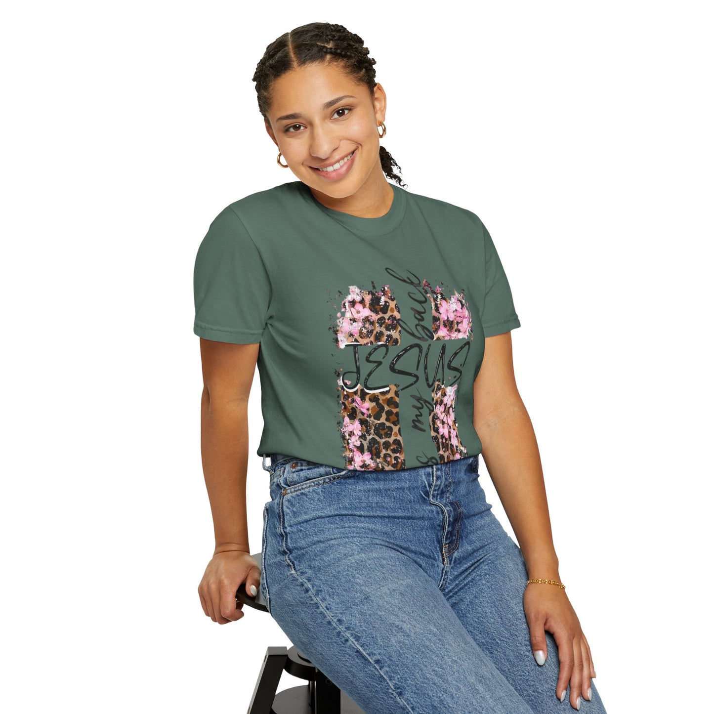 Jesus Has My Back T-Shirt | Leopard Floral Cross Christian Faith Tee