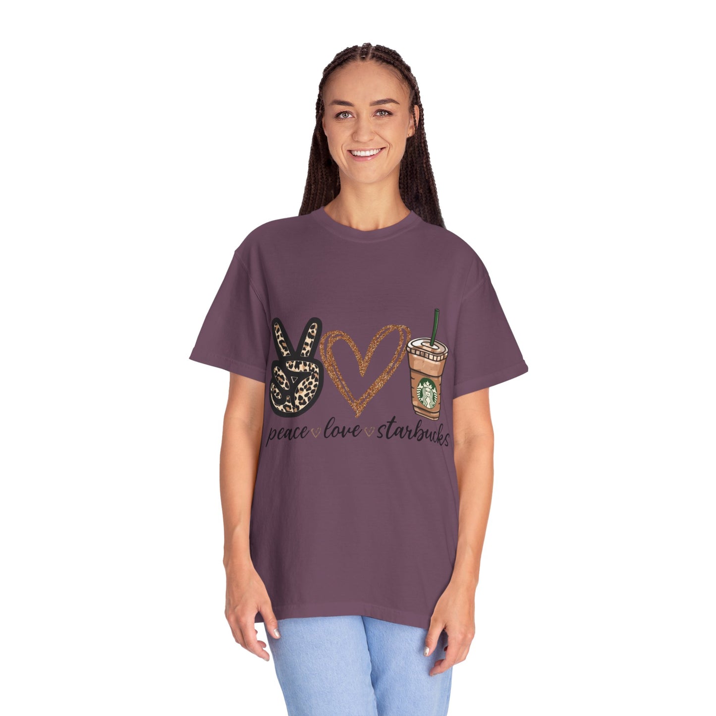 Peace Love Starbucks T-Shirt | Leopard Peace Sign Heart Coffee Cup