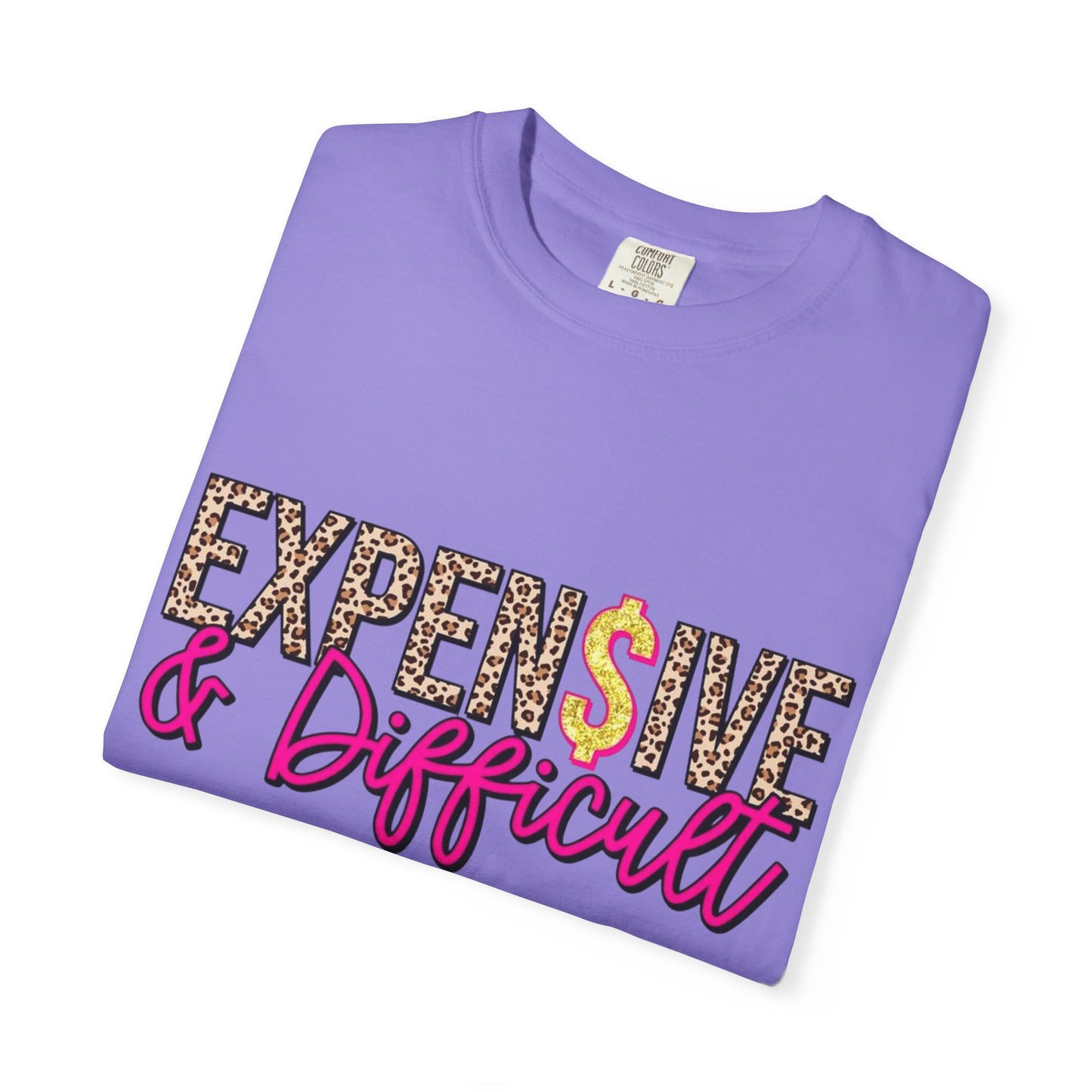 Expensive & Difficult T-shirt | Leopard Print, Dollar Sign, Pink Script