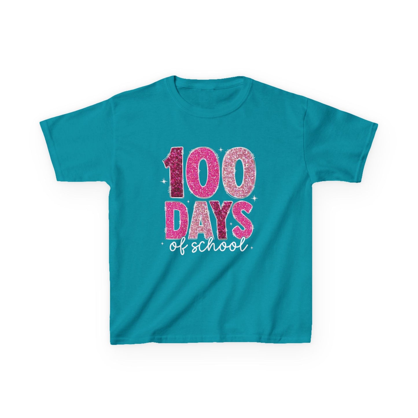 100 Days Glitter Text Kids Tee | School Milestone Shirt