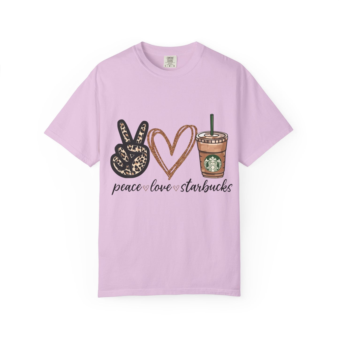Peace Love Starbucks T-Shirt | Leopard Peace Sign Heart Coffee Cup