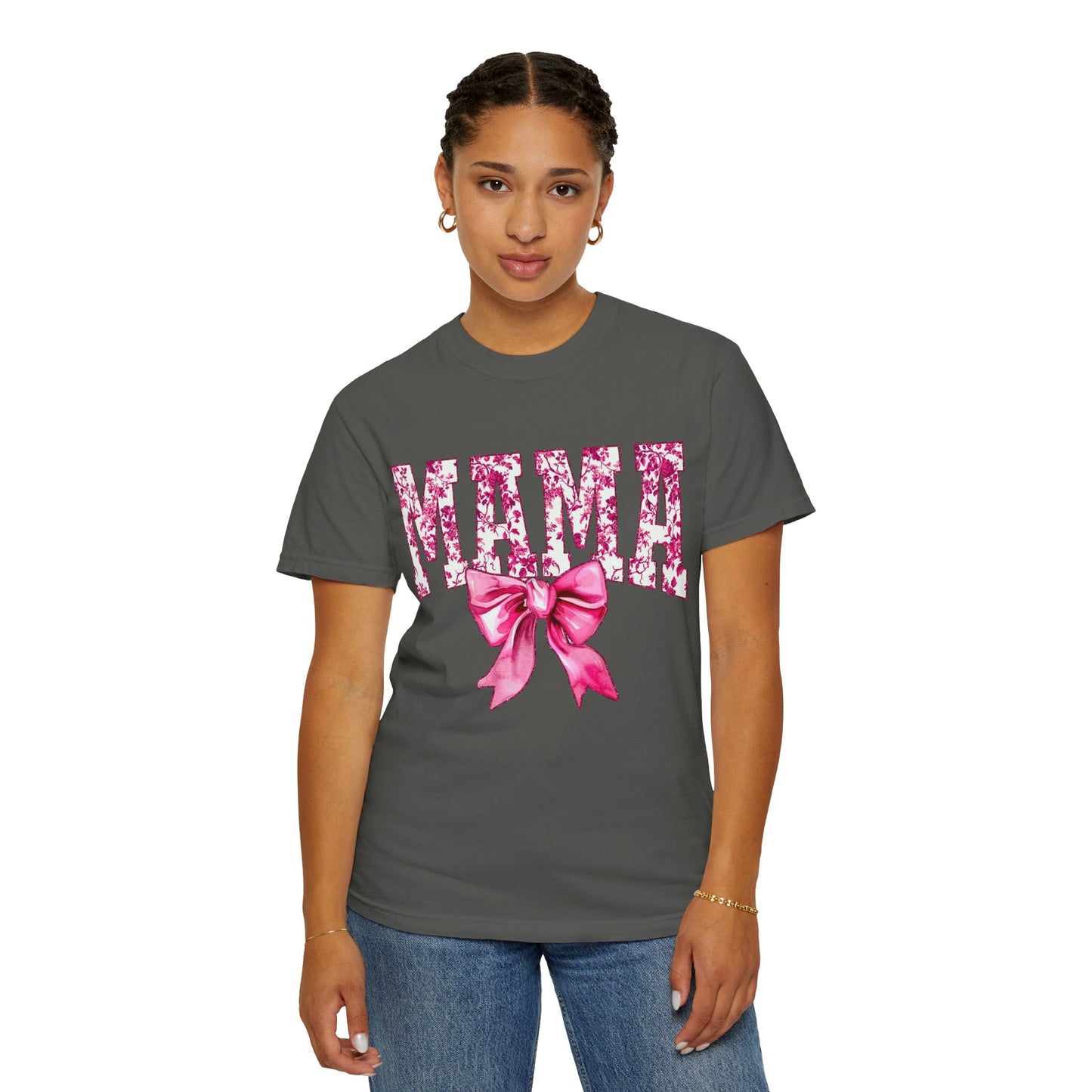 Mama Floral Bow T-Shirt — Mother's Day Pink Ribbon Tee
