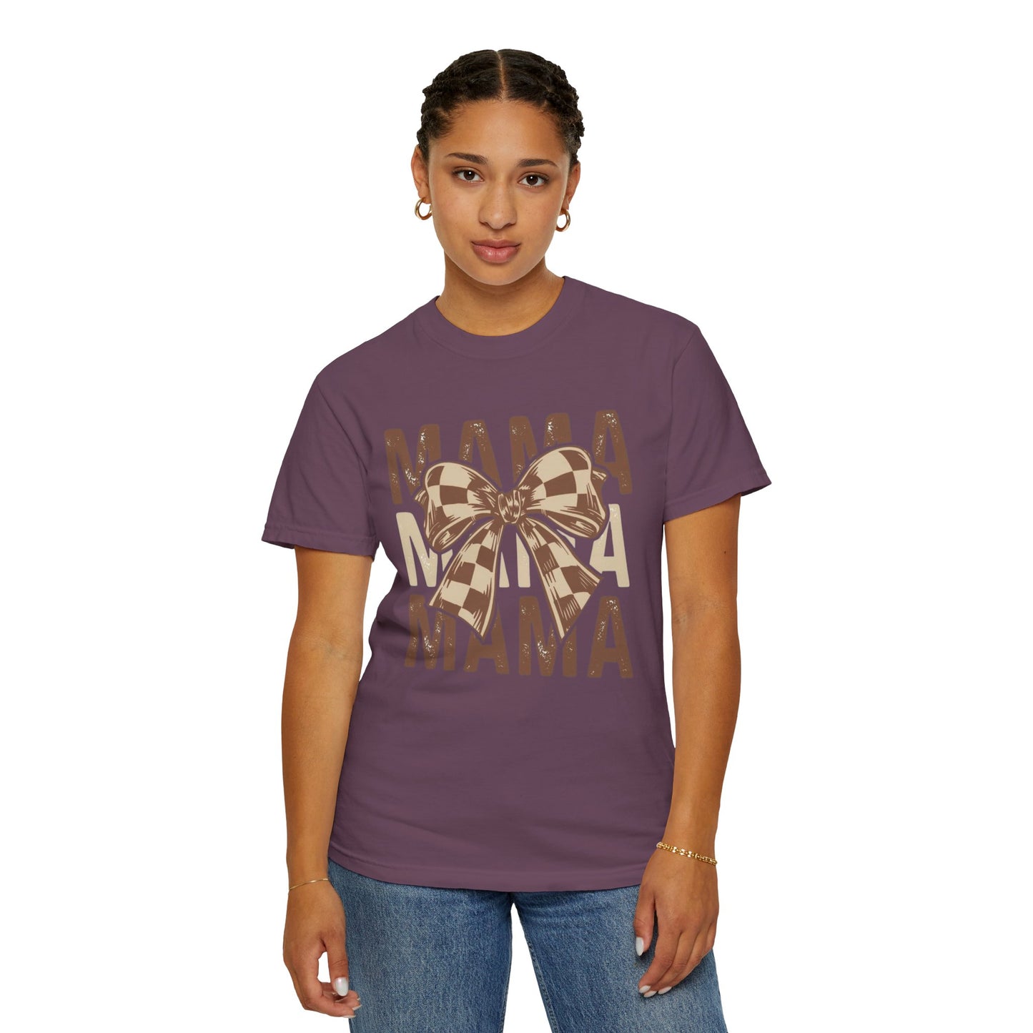 Mama Graphic T-Shirt — Plaid Bow Mom Tee (Mama Print)